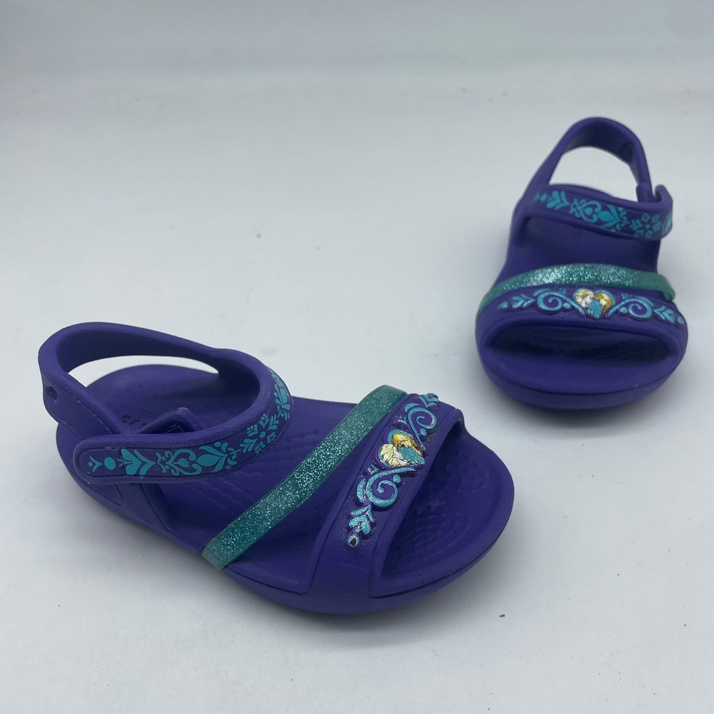 Crocs Disney Alina Frozen Anna Elsa Purple Glitter Sandals Toddler Size C5